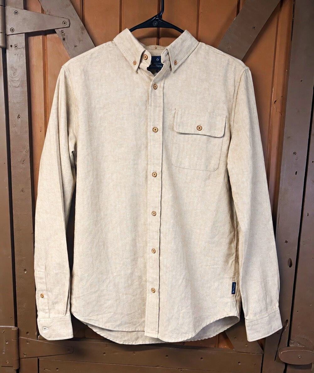 Ben Sherman Men Beige Herringbone Twill Long Sleeve Button-Down Shirt S